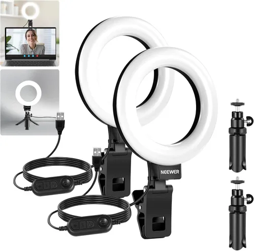 Vista 13 de NEEWER BR60 - Anillo de luz básico de 5 pulgadas para iluminación de videoconferencia, kit de luz con clip con soporte de trípode de escritorio