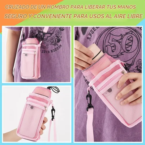 Vista 4 de Berlune Soporte para botella de agua de 14 a 30 onzas con cordón y bolsillo con cremallera, bolsa de malla ajustable para caminar 4