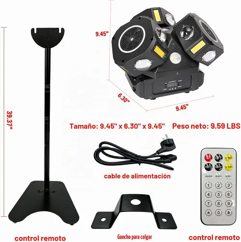 Vista 6 de Luz de escenario de cabeza móvil de 3 cabezales con soporte, luces LED de DJ con soporte de montaje, efecto estroboscópico RGBW DMX512 luces
