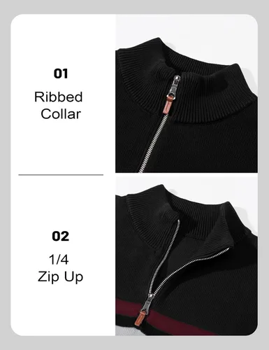 Vista 41 de MAGCOMSEN Suéteres de algodón con cremallera de 1/4 para hombre, suéter tipo polo, a rayas, para otoño e invierno, sudaderas cálidas
