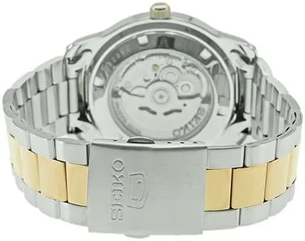 Vista 4 de Seiko 5 SNKP14 Reloj automático de acero inoxidable de 2 tonos con esfera blanca de 1640ft WR día fecha reloj automático