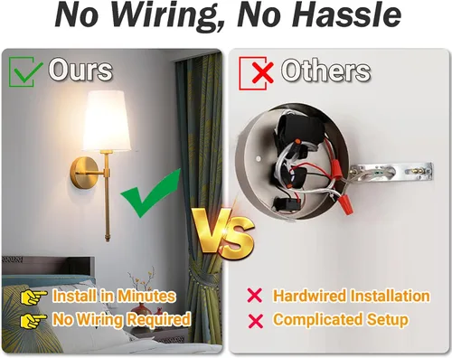 Vista 3 de YHCDLAMP Juego de 2 apliques de pared que funcionan con pilas, luces de pared inalámbricas recargables con bombillas magnéticas de 10000 mAh, hasta