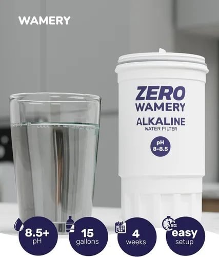 Vista 5 de Wamery Paquete de 2 filtros alcalinos para jarra de 5 etapas, repuesto para jarras y dispensadores modelo ZR‑017, mejora el pH y el sabor, carbón
