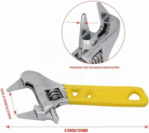 Vista 3 de Llave ajustable de mandíbula extra delgada de 4 pulgadas, plateada, acero de alto contenido de carbono