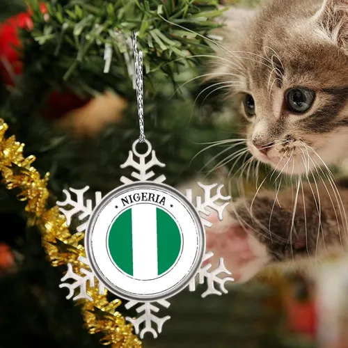 Vista 5 de Adornos de Navidad con la bandera de Nigeria 2022, adorno de copo de nieve para decoración de árbol de Navidad, regalo de recuerdo de metal