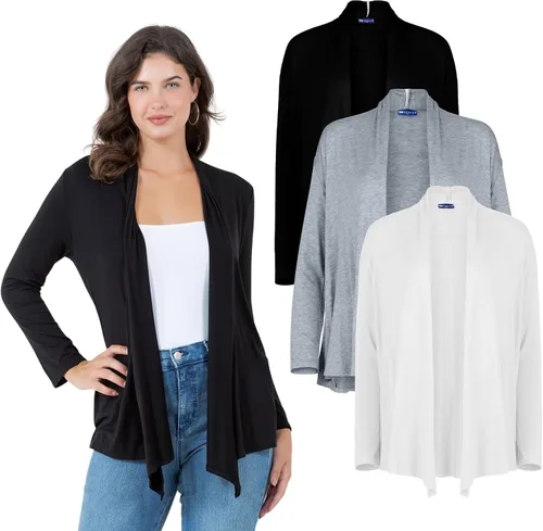 Vista 8 de Azules 3-Pack Women's Long Sleeve Open Front Cardigan - Lightweight Rayon Sweater, Soft Flowy Layer for Casual