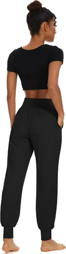 Vista 4 de Anbenser Pantalones deportivos de cintura alta para mujer, pantalones deportivos cruzados para yoga, con bolsillos