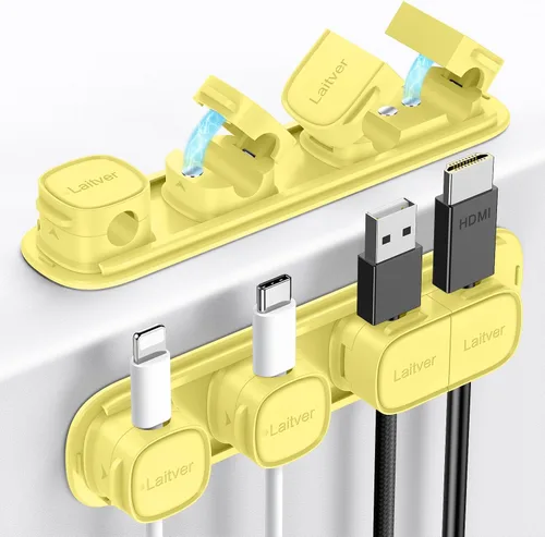Vista 18 de Paquete de 6 clips magnéticos para cables [apertura/bloqueo en 1s], organizador y sujetador de cables Laitver con adhesivo fuerte para escritorio