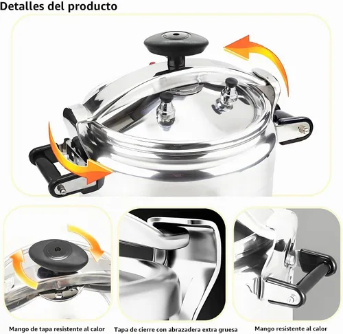 Vista 5 de Olla a presión con abrazadera de 26 cuartos de galón, olla a presión de aluminio resistente con bloqueo de barra de seguridad, 2 válvulas, cocción