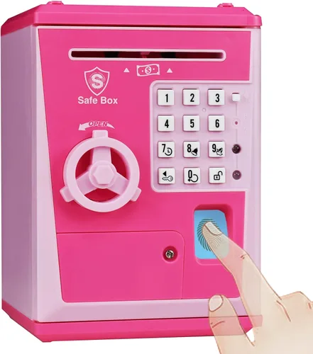 Vista 8 de Banco seguro para niños, alcancía con contraseña y bloqueo de huellas dactilares, banco de dinero de voz, regalo genial y educativo para niños