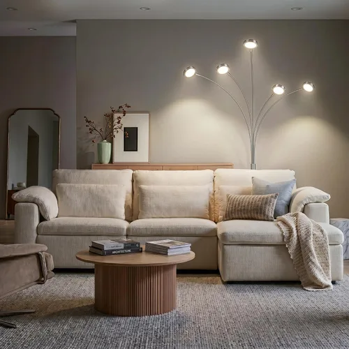 Vista 6 de Brightech Orion - Lámpara de pie de arco para sala de estar, lámpara de pie tipo árbol con 5 brazos ajustables, lámpara de pie de múltiples Níquel