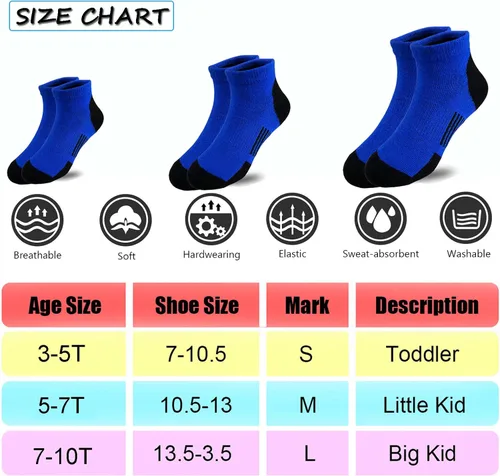Vista 2 de Tsmollyu 12 pares de calcetines de corte bajo para niños calcetines para niños de 3 a 10 años calcetines deportivos de algodón para niños pequeños