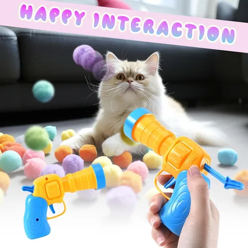 Vista 2 de Lanzador de Juguete de Pelota para Gatos de 21 Piezas - Incluye 20 Pelotas de Felpa Coloridas para Gatos y Emocionante Conjunto de Lanzador