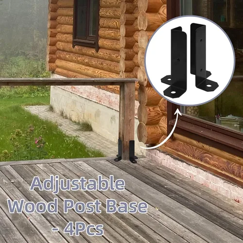 Vista 8 de 4 soportes de base de poste ajustables para postes de 1.5 x 1.5, 2 x 2, 2 x 4, 4 x 4, soportes de base de anclaje para postes de cubierta de madera
