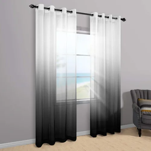 Vista 4 de KOUFALL - Cortinas negras de 63 pulgadas de largo para dormitorio, juego de 2 paneles con ojales, cortinas semitransparentes de imitación de lino