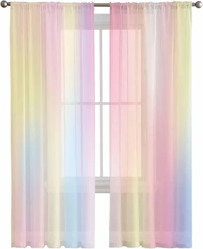 Vista 6 de Paneles de cortinas traslúcidas de gasa de 45 pulgadas de largo, cortinas semitransparentes con bolsillo para barra de camión, cortinas