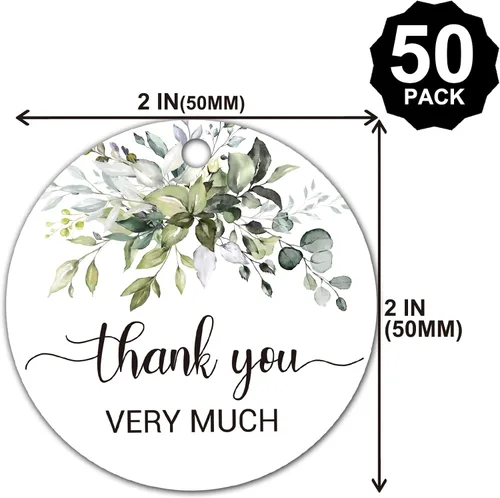 Vista 3 de 50 etiquetas de regalo con texto en inglés "Thank you" para bodas, despedidas de soltera, cumpleaños, fiestas, baby showers, redondas de 2 pulgadas
