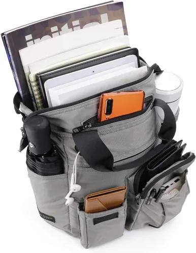 Vista 3 de AMJ Bolsa cruzada de negocios, bolso tipo mensajero, mochila casual para hombres y mujeres, bolsa de pecho para senderismo y viajes, Gris, Mochilas