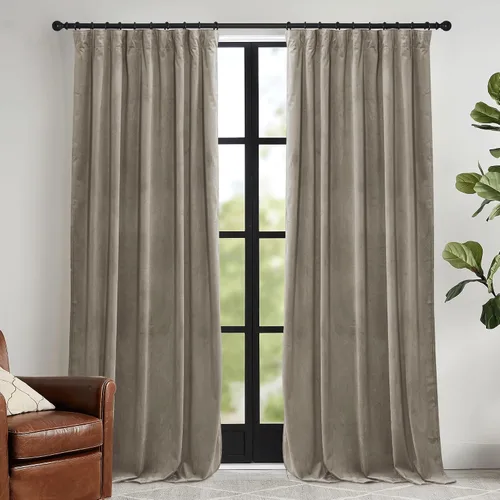 Vista 23 de RYB HOME Cortinas elegantes de terciopelo verde de 63 pulgadas de largo, bloqueo de luz, aislamiento térmico, elegantes cortinas de terciopelo