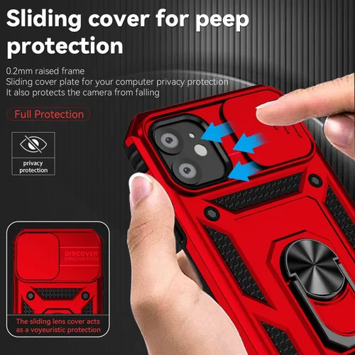Vista 4 de Funda para iPhone 11, con cubierta para lente de cámara, protector de pantalla HD, [grado militar] anillo de montaje en coche con soporte híbrido