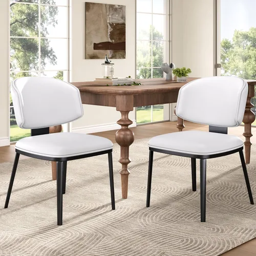 Vista 2 de Juego de 2 sillas de comedor tapizadas de piel sintética, sillas auxiliares para comedores, cocinas, salas de estar, juegos de mesa y sillas, silla
