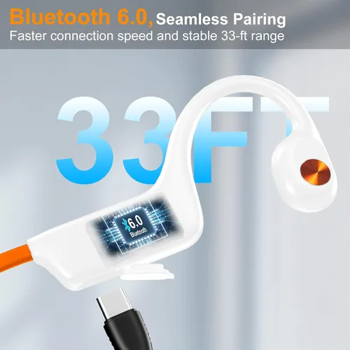 Vista 6 de Auriculares Bluetooth 6.0 de conducción ósea 2026, auriculares de oreja abierta con micrófono, carga tipo C, duración de la batería de 10 horas