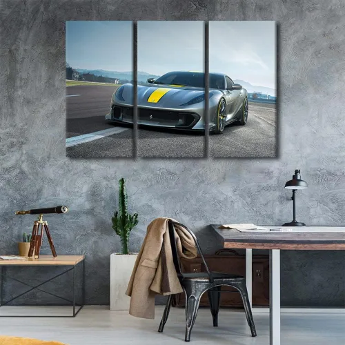 Vista 34 de Arte de pared de auto deportivo rojo para sala de estar, arte de pared de lienzo de súper auto genial, imágenes pósters, 3 piezas, arte moderno
