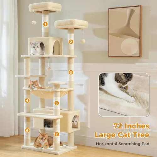 Vista 6 de PAWZ Road Árbol grande para gatos, torre para gatos de 72 pulgadas para gatos grandes, condominio para gatos con postes rascadores y almohadillas