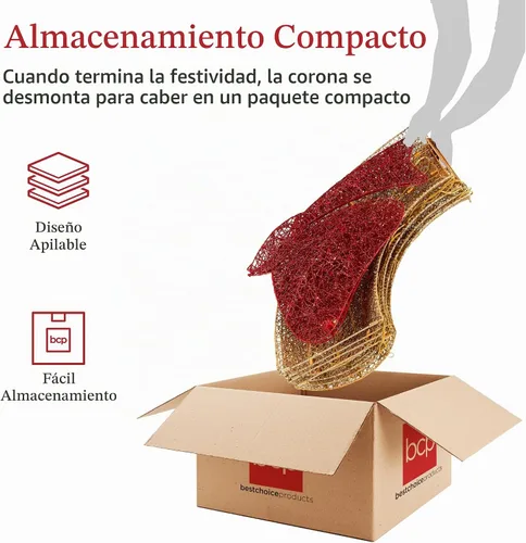 Vista 6 de Best Choice Products - Corona navideña para exterior, preiluminada, de 30 pulgadas, con decoración LED de metal para las fiestas, para el hogar