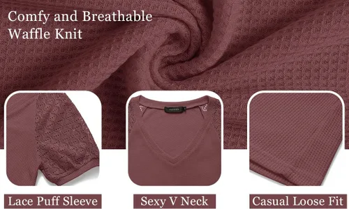 Vista 6 de MEROKEETY - Blusa de manga corta con cuello en V y encaje, de verano, para mujer