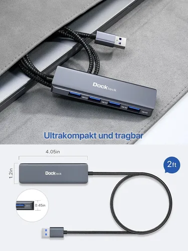 Vista 7 de Concentrador USB, divisor USB 3.0 de 4 puertos dockteck de aluminio, extensor USB de 2 pies compatible con MacBook, XPS, Surface Pro, Mac mini/Pro