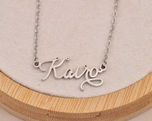 Vista 5 de Collar con nombre personalizado para cumpleaños, Metal, Acero inoxidable