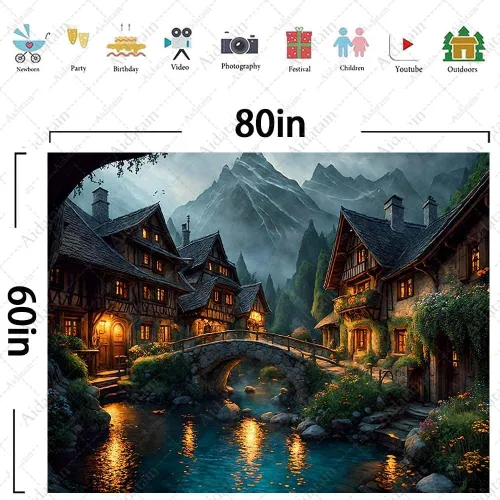 Vista 7 de Aidatain Tapiz de paisaje del mundo de cuento de hadas, tapiz grande de 80 pulgadas y 60 pulgadas, tela de franela para colgar en la pared de niños