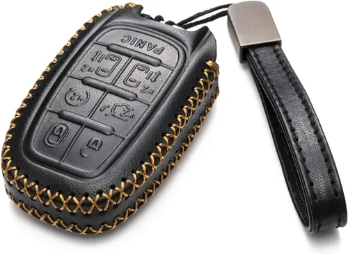 Vista 2 de Vitodeco Funda protectora de cuero genuino para llavero inteligente con clip de cuero compatible con Chrysler Pacifica 2017 - 2026 (7 botones, negro)