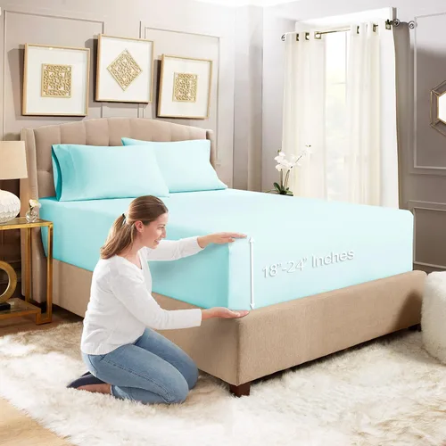 Vista 20 de Empyrean Bedding - Sábanas bajeras tamaño Queen, con sábana de cajón extra profunda – Juego de sábanas bajeras extra profundas, de 24 pulgadas