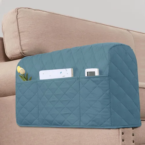 Vista 6 de Paquete de 2 fundas resistentes al agua para reposabrazos para sillas y sofás, fundas de brazo para sofá con 3 bolsillos para teléfono, sofá