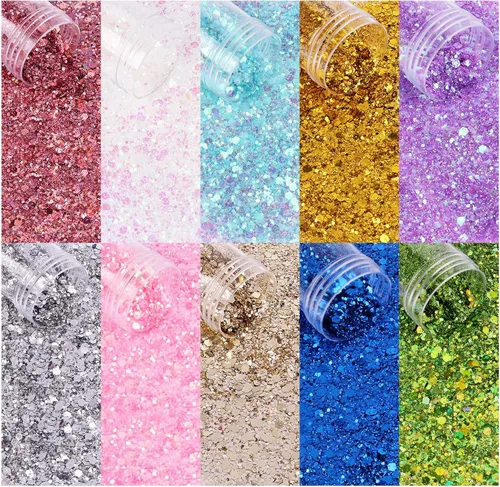 Vista 3 de Linwulte - Mezcla de purpurina gruesa y fina holográfica, 20 colores para resina, purpurina iridiscente para uñas, cosméticos para ojos, cabello