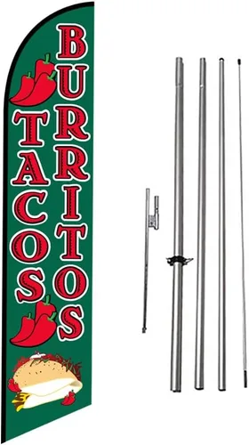 Vista 19 de Fresh Birria - Letrero de plumas publicitarias para restaurante mexicano con kit de poste de 15 pies y estaca para el suelo, tema negro/rojo/blanco