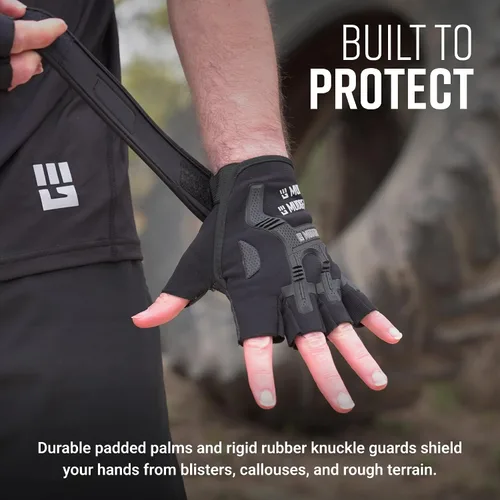 Vista 2 de MudGear Guantes de entrenamiento duraderos sin dedos con soporte de muñeca para carreras de obstáculos y entrenamiento de fitness, mejoran