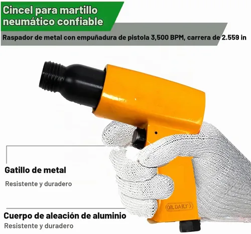 Vista 5 de Kit de martillo neumático, con cincel de aire de 4 piezas, herramienta de martillos neumáticos con reducción de vibración para trabajos metálicos