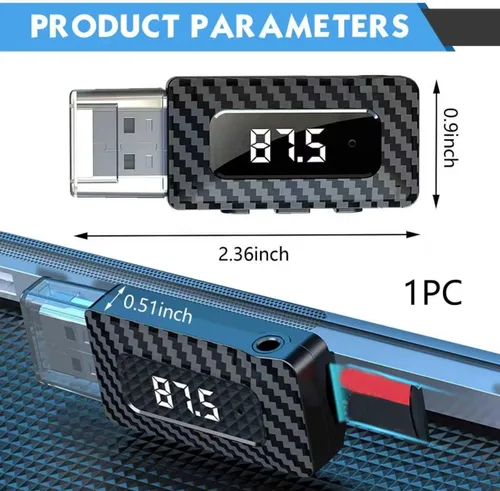 Vista 2 de Receptor Bluetooth USB para automóvil, pantalla LED HD, transmisor FM, adaptador de audio, DC 5V Plug and Play, receptor Bluetooth de frecuencia