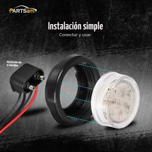 Vista 4 de Partsam 2 piezas de 2.5 pulgadas, marcador lateral redondo blanco y luces de liquidación, luces de respaldo inversas, 13 diodos, ojales/coletas