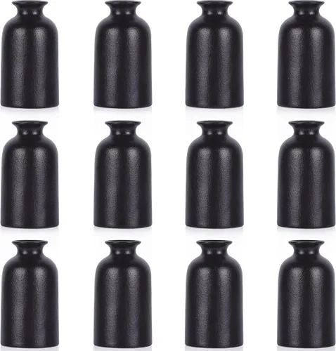 Vista 10 de Juego de 6 jarrones de cerámica negra, jarrones pequeños de 5 pulgadas para flores secas o plantas de casa, jarrones decorativos bohemios modernos