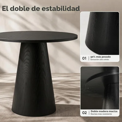 Vista 4 de Mesa de comedor redonda de madera para 2-4, mesa de cocina moderna