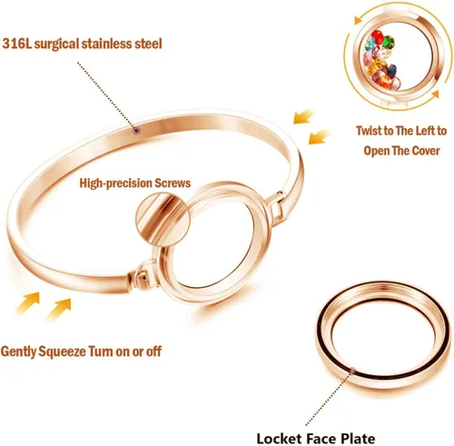Vista 2 de BG247 Acero inoxidable 1.181in vidrio flotante memoria Living Locket brazalete pulsera