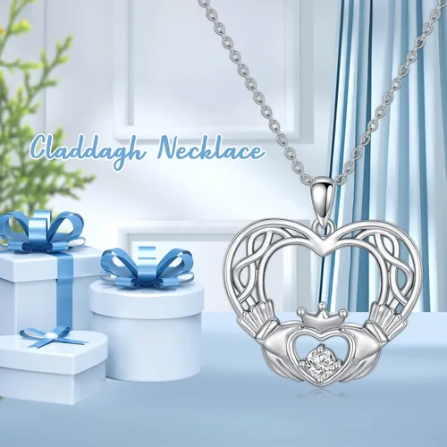 Vista 6 de Collar de nudo celta de plata de ley con dije de diosa luna, collar de Claddagh Wiccan triangular irlandés, collar de nudo celta vikingo, regalos