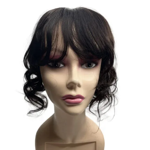 Vista 9 de Anemone Extensiones de cabello humano ondulado con flequillo, 14 pulgadas, extensiones de cabello humano Remy brasileño natural con clip (1B)