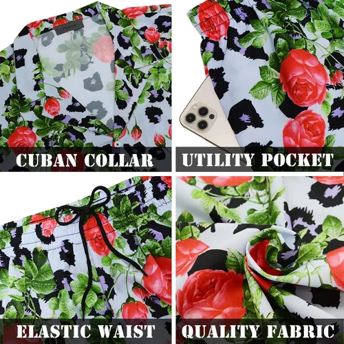 Vista 6 de LUCKYOUNG Conjunto de camisa hawaiana y pantalón corto para hombre, 2 piezas, camisa de manga corta con botones, trajes de vacaciones en la playa