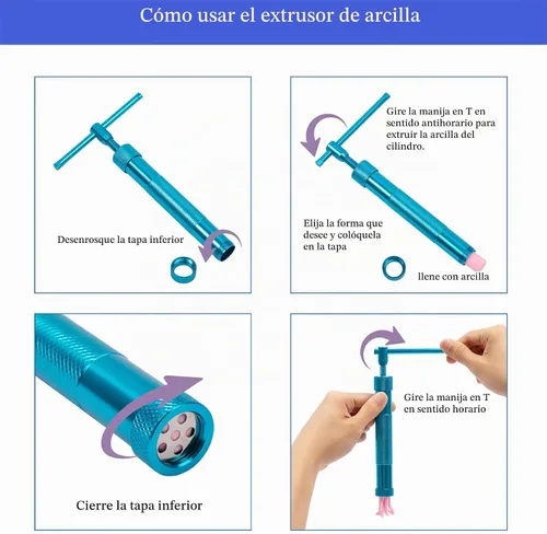 Vista 5 de Extrusora de arcilla de acero inoxidable, extrusora de pasta de azúcar, juego de herramientas de decoración de fondant, cerámica y cerámica Azul