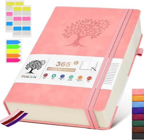 Vista 13 de PERCUN Cuaderno rayado A4, 365 páginas de gran tamaño, cuadernos de cuero para escribir para mujeres y hombres, cuaderno de tapa dura con páginas